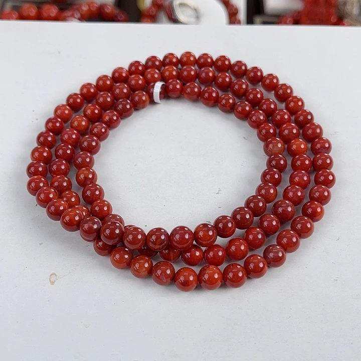 南红玛瑙未镶嵌瓦西牛血锦红圆珠多圈7mm