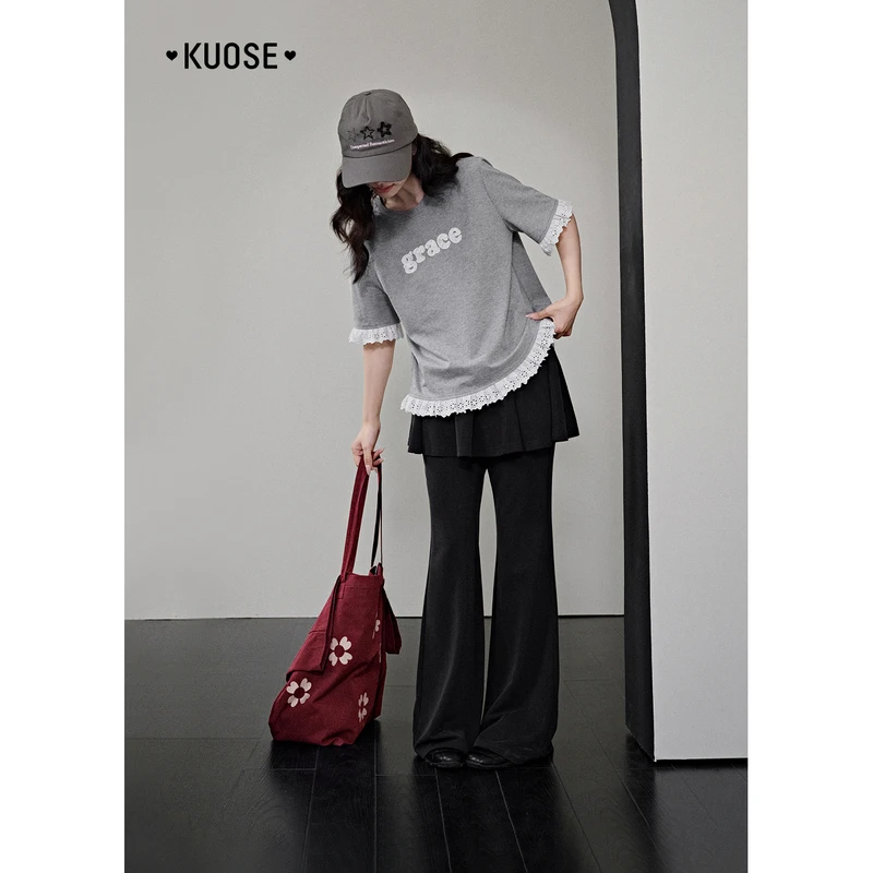 阔色蕾丝花边T恤慵懒女2025新款刺绣夏日搭配短袖上衣KSD2506010