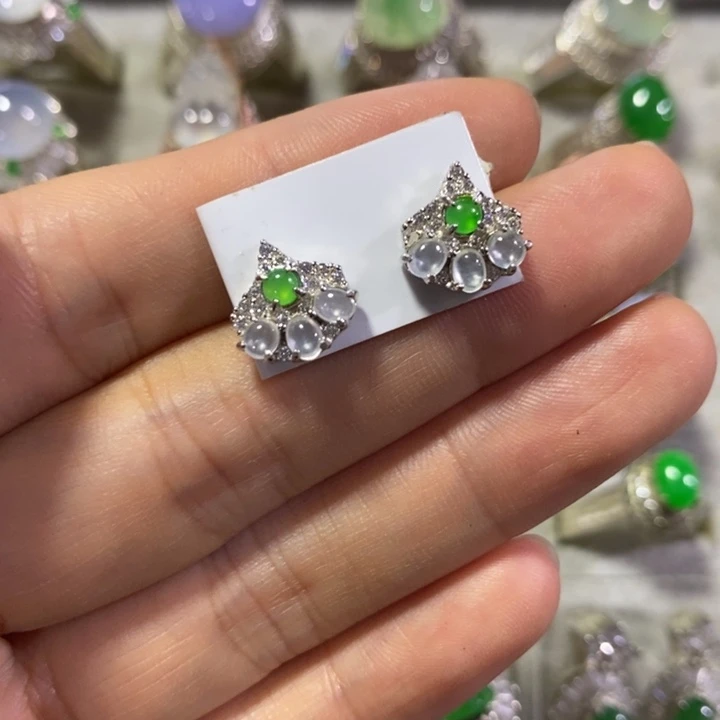 银S925镶嵌翡翠耳饰耳钉