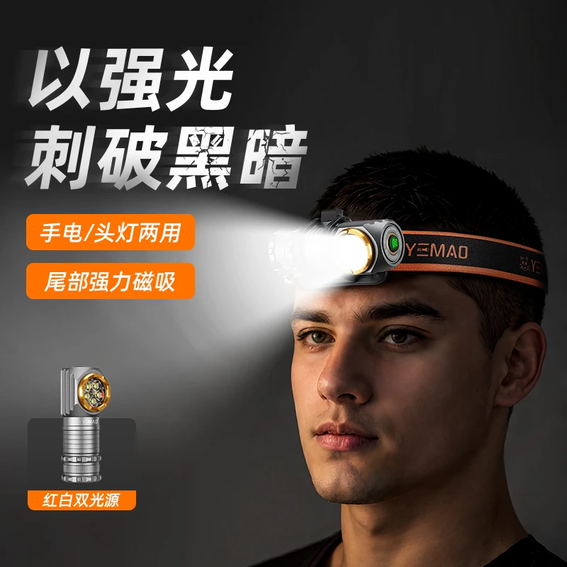 夜猫T355X多功能MINI头灯手电筒可延长强光磁吸手电筒