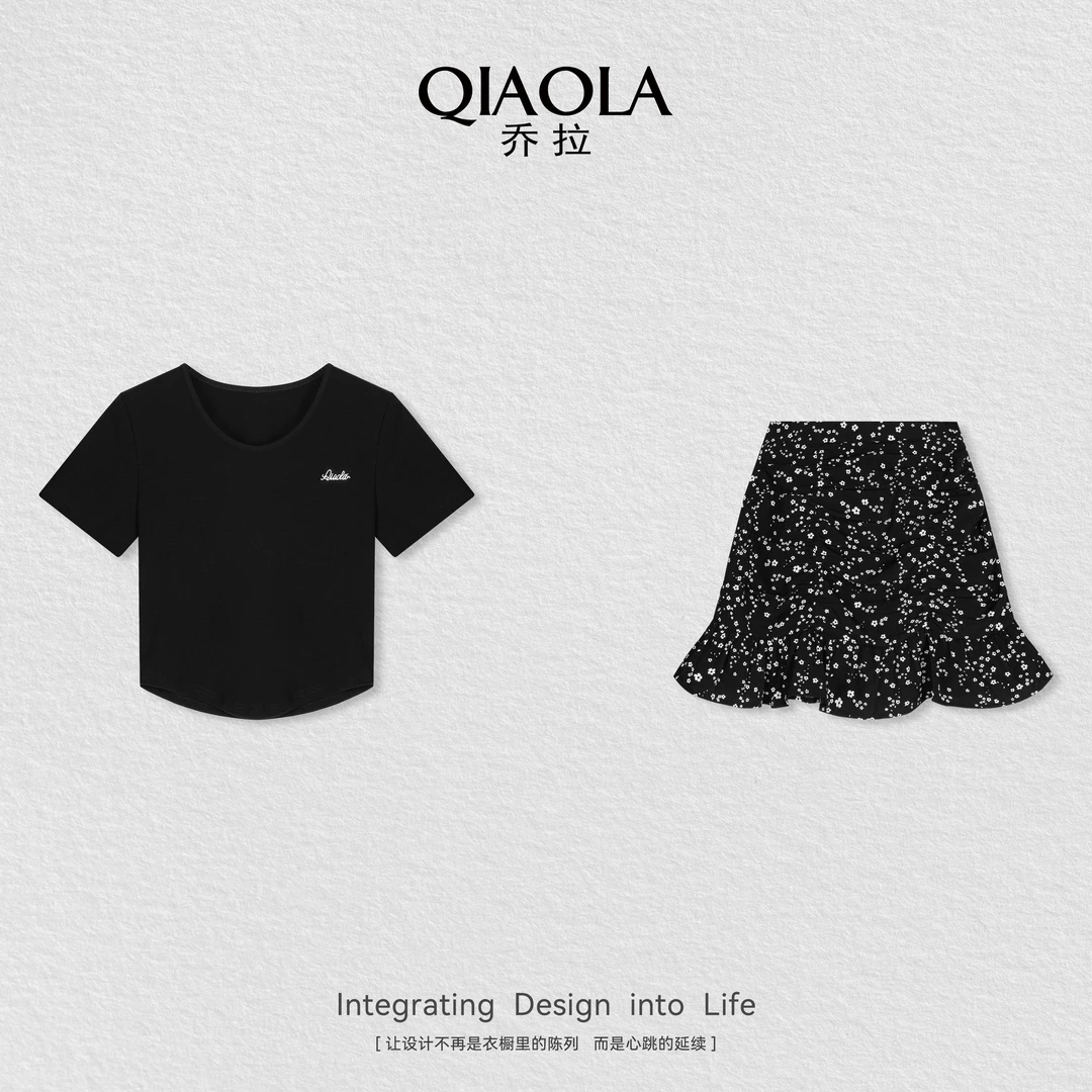 QIAOLA/乔拉【初见蔷薇】夏款碎花圆领休闲减龄夏季时尚套装预售