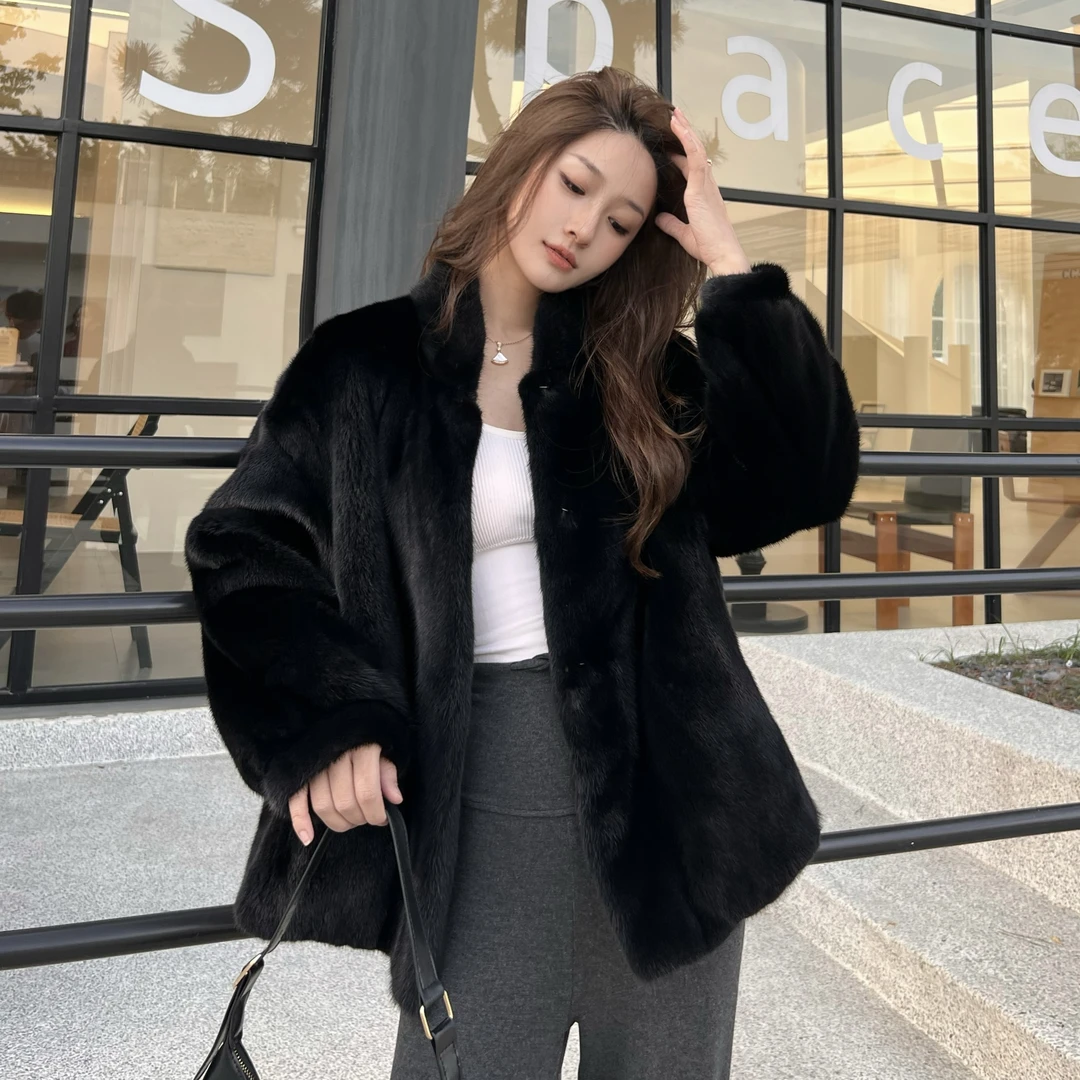 【菲菲】WX22023立领港风65CM轻奢时尚短整貂天鹅绒气质百搭秋冬季