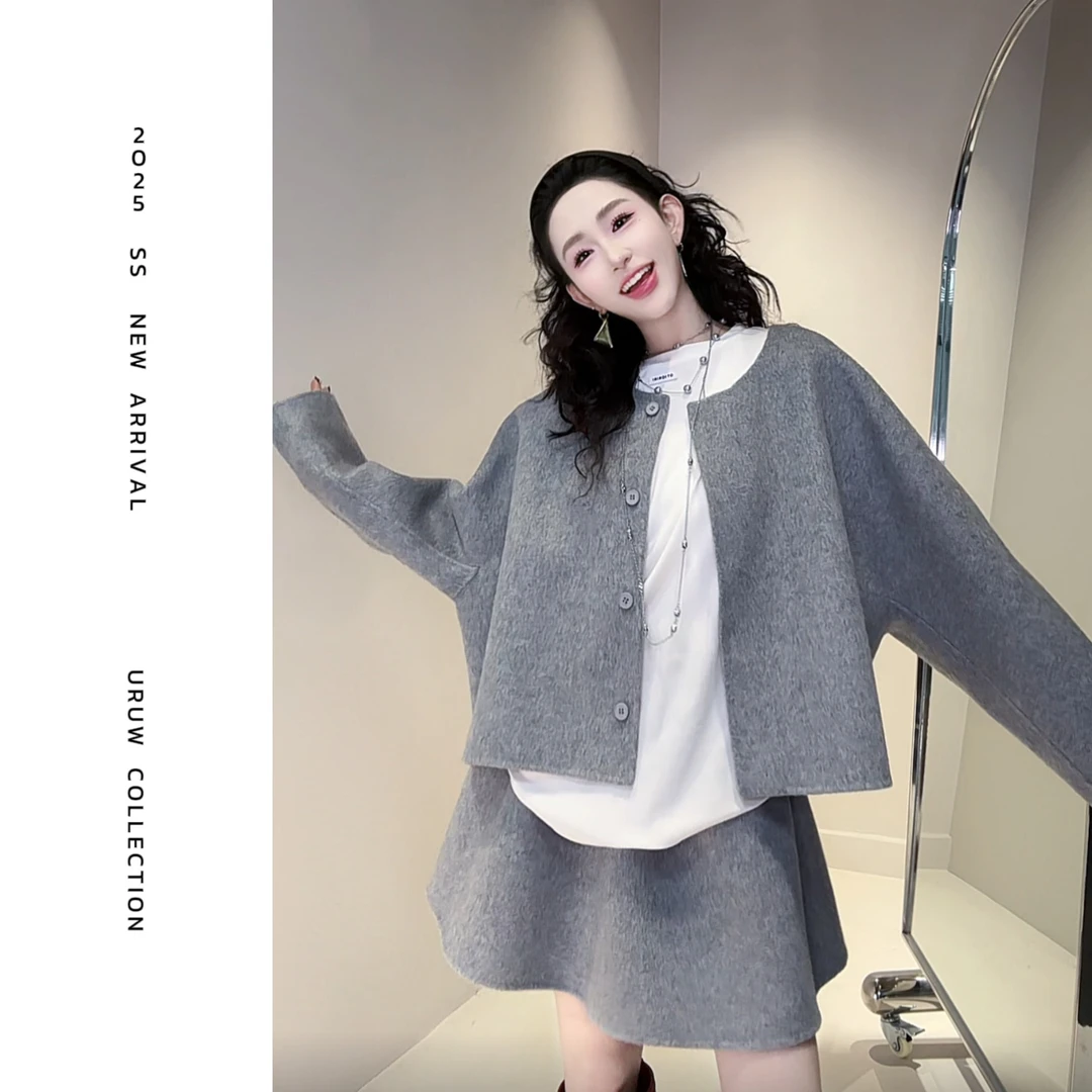 现货【颖子定制】光鸣之曲~短款圆领毛呢外套呢子蓬蓬裙套装 9023