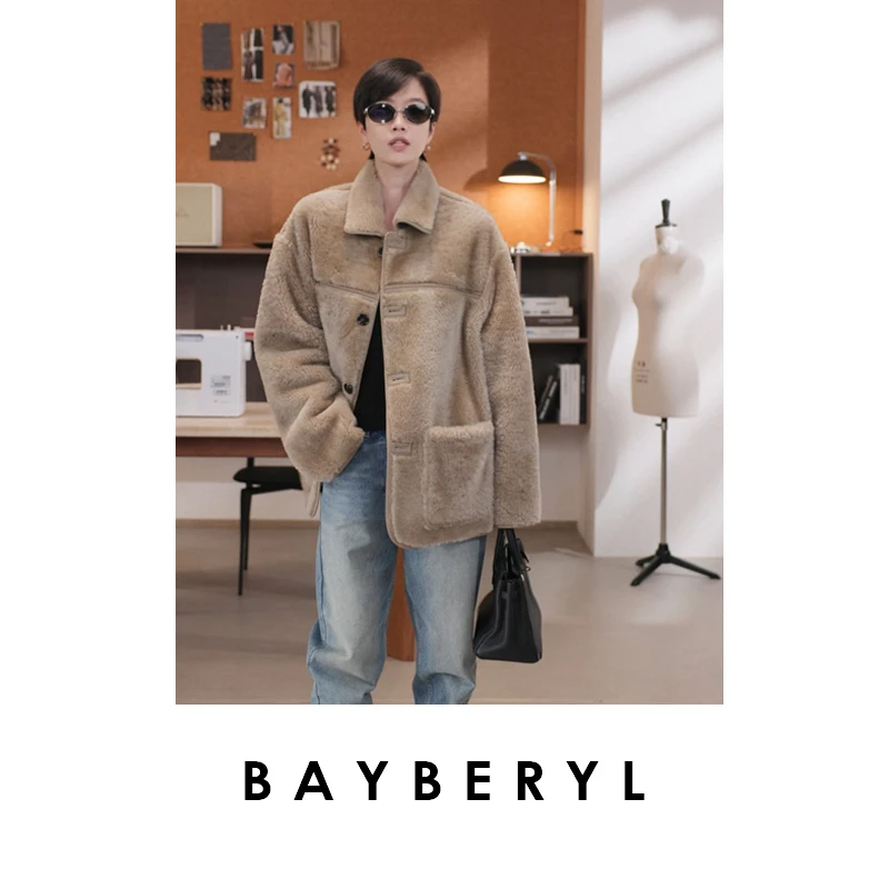 CC09-BAYBERYL老贝温特*两面穿翻领宽松单排扣秋一体皮衣PY5G0304