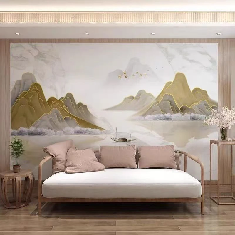 炎夏沙发墙竹木纤维山水画客厅装饰画碳晶板画定做