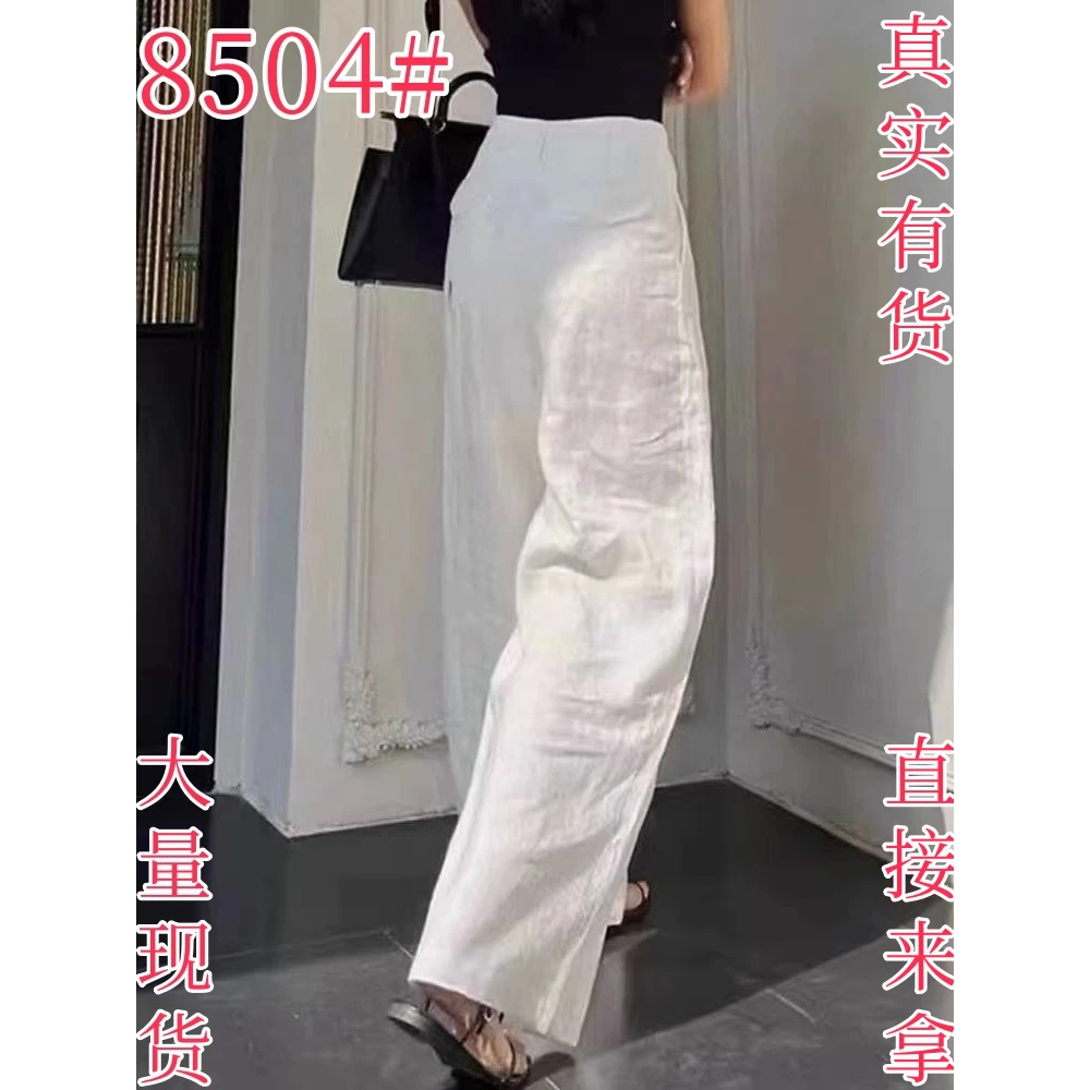白色苎麻天丝阔腿裤女夏季新款高级感棉麻直筒裤薄款亚麻九分裤子