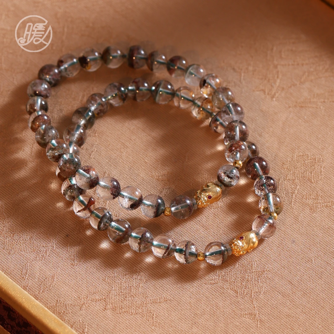 单圈幽灵水晶手串6mm搭配貔貅配件手链F5542多样性发一条