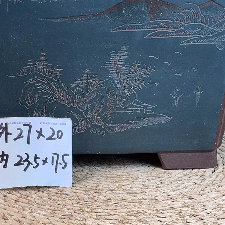 独***香紫砂花盆精品墨蓝四方随单1097