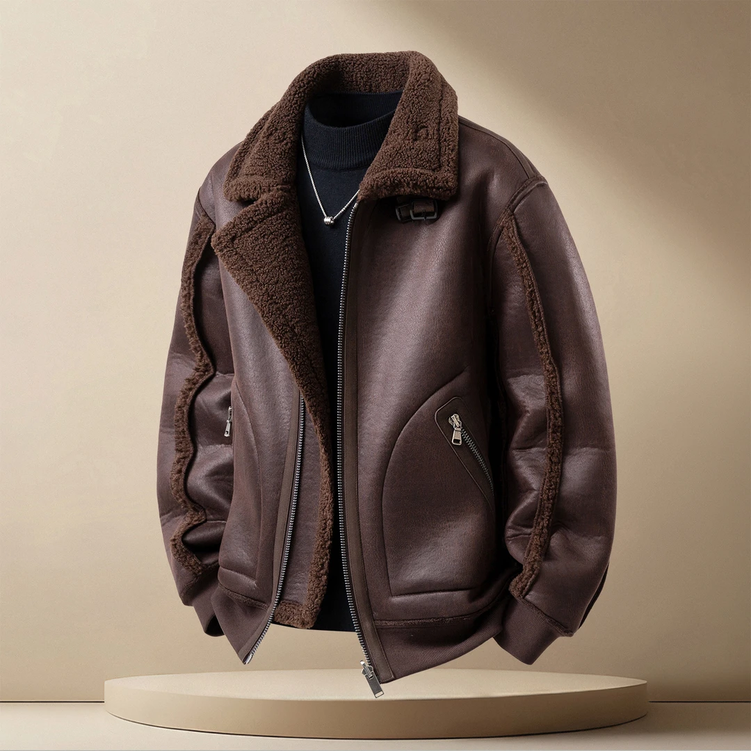 高品质皮毛一体保暖棉衣痞帅男士2025冬季时尚新款毛领设计感外套