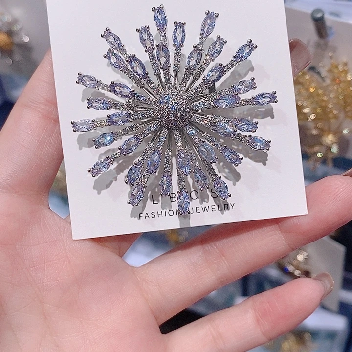 锆石铜合金烟花胸针 紫色