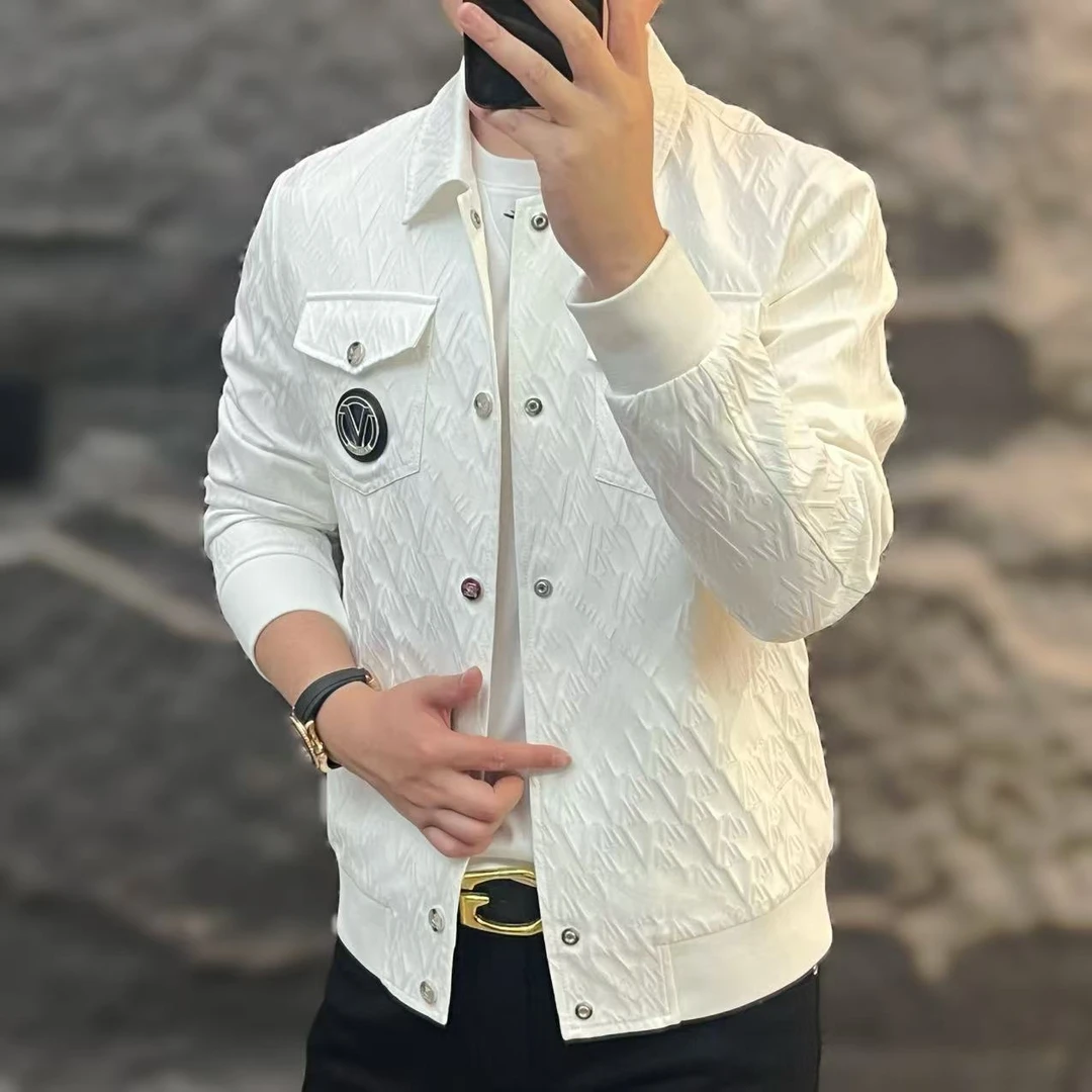 新款高端男士男装潮流百搭时尚个性胸标休闲夹克95032