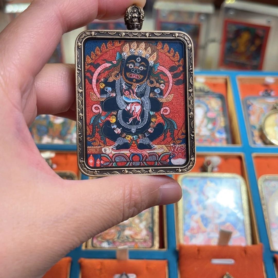 孔***雀吊坠大黑 青海热贡唐卡