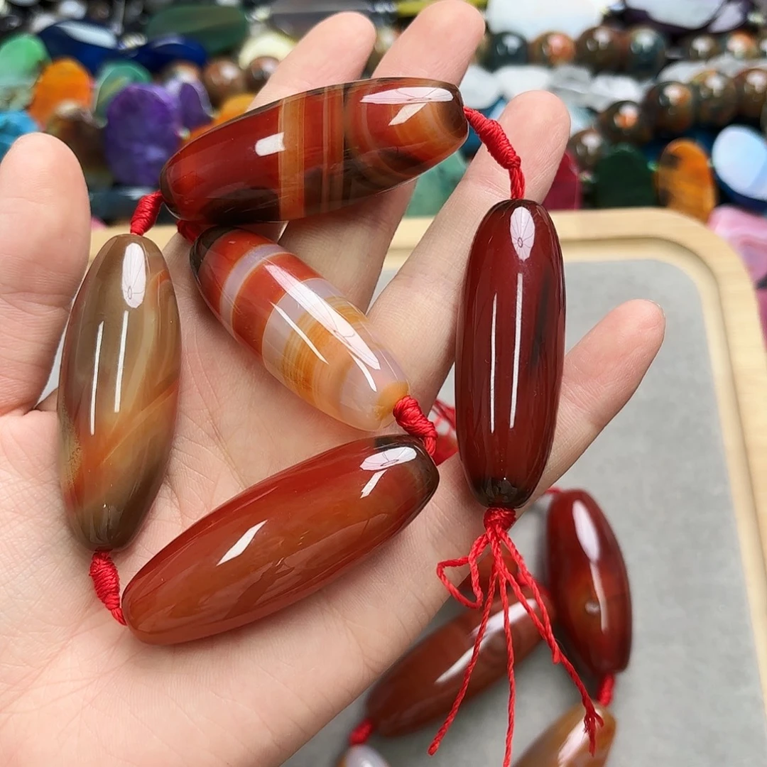 玛瑙/玉髓未镶嵌珠宝半成品红玛大桶珠5颗