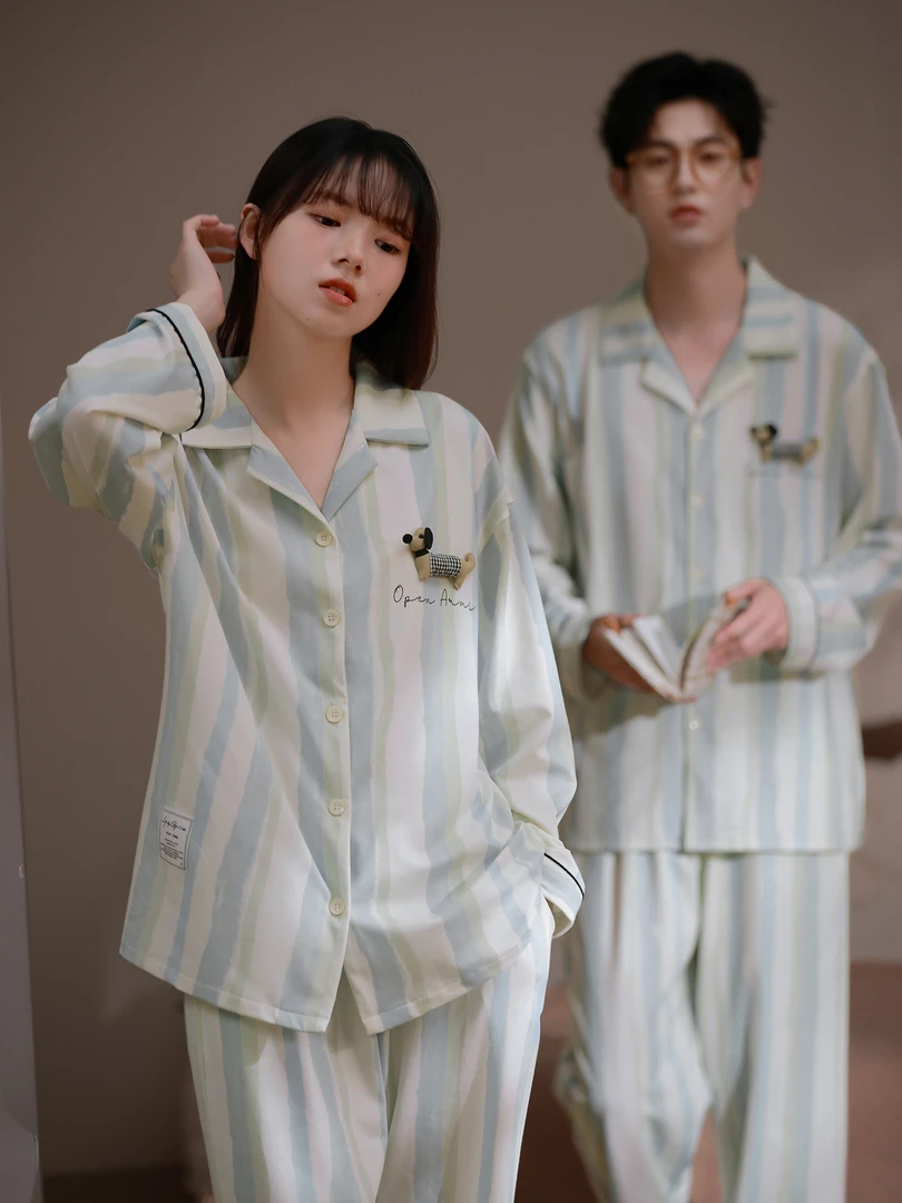 思莉太太情侣睡衣长袖长裤春秋季女款时尚高级感男士纯棉居家套装