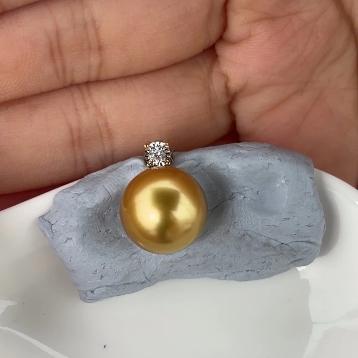 定制海水珍珠18K金镶嵌吊坠(不含链)12.6mm金珠赤金吊坠一颗