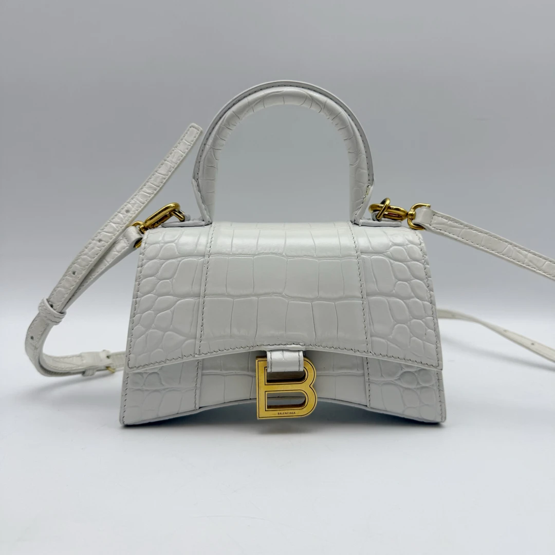 95新 Balenciaga/巴黎世家 鳄鱼压纹款hourglass手提斜挎包43859