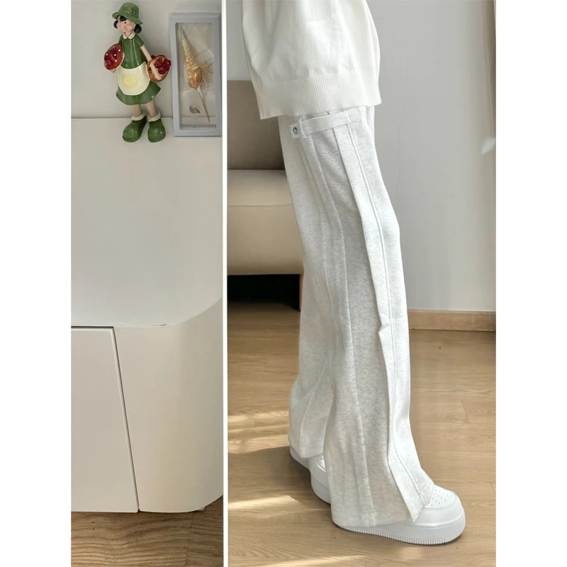 cleanfit白灰色解构裤子男款春秋季高级感运动卫裤直筒休闲长裤