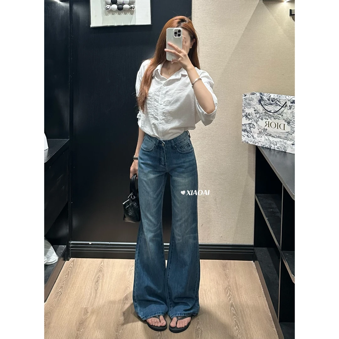 【小爱】低腰辣妹牛仔微喇裤裤子女2025秋季新款百搭欧若喇叭裤