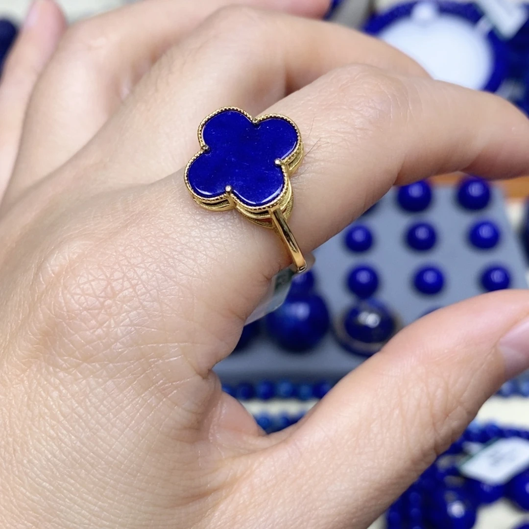 青金石银S925镀金镶嵌戒指