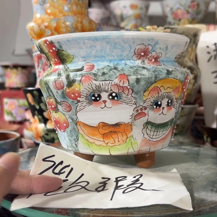 景德镇手绘花盆满38包邮偏远地区除外