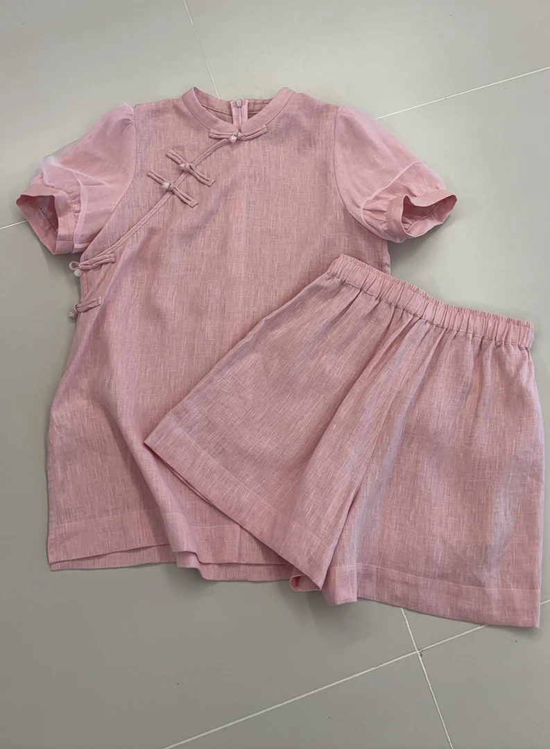 欧洲站2025夏季亚麻洋气百搭宽松显瘦洋气新中式国风套装欧货