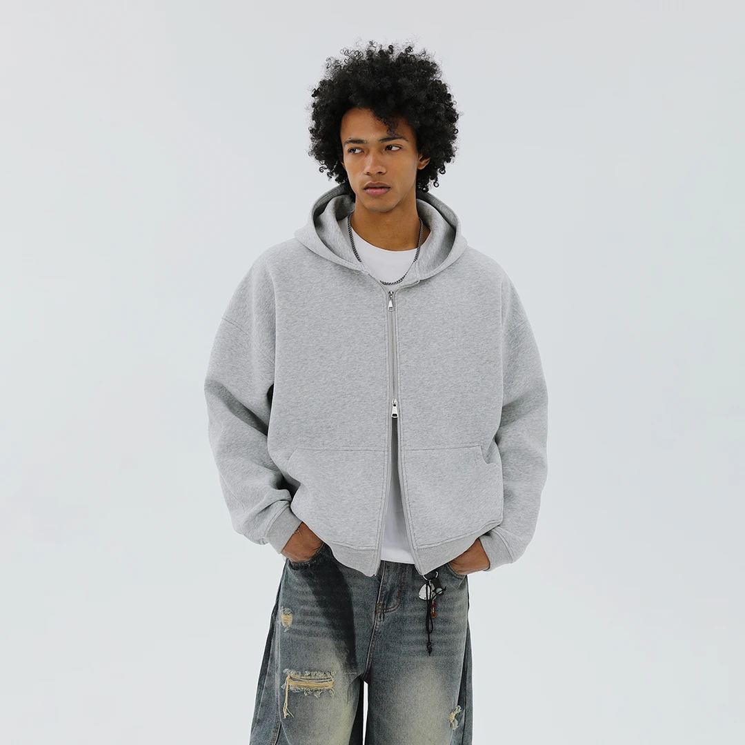 Jaaniste500g设计感重磅连帽卫衣男美式潮牌短款宽松学院风外套