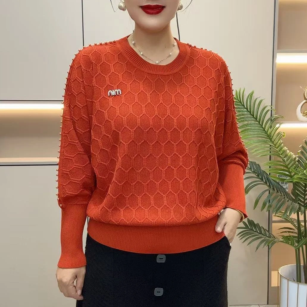 2025春季新款纯色妈妈毛针织衫百搭显瘦毛衣宽松圆领打底衫上衣女