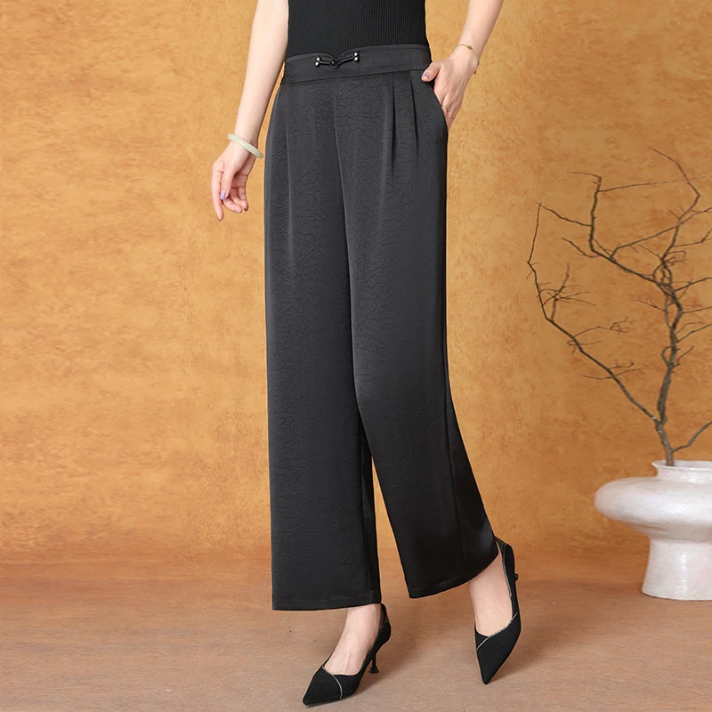 新中式苏杭真丝女裤薄款国风女士裤子桑蚕丝阔腿裤新款垂感直筒裤