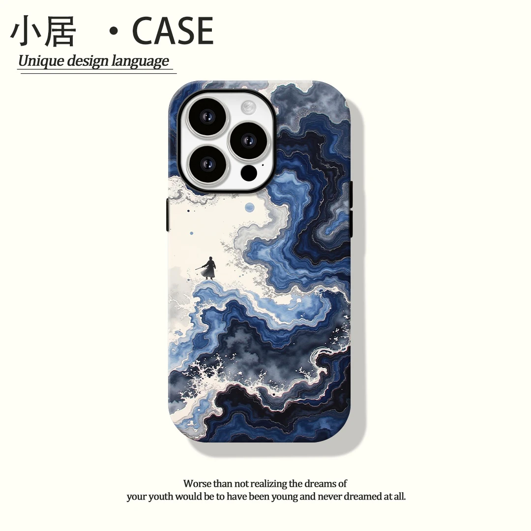 国风青花水墨适用苹果16pro max手机壳菲林iphneo15/14防摔13全包