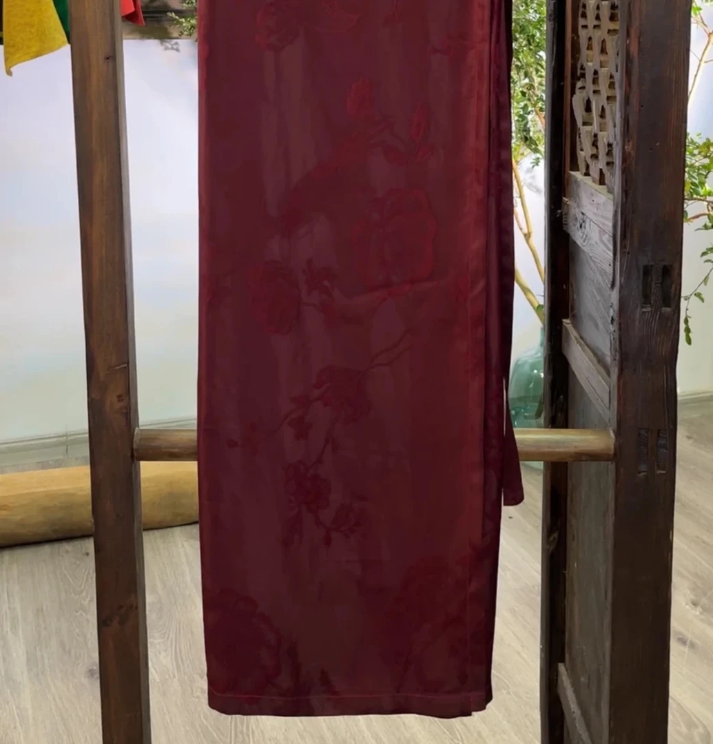 玉家人 真丝红云纱喜上眉梢提花复古中式中国风长款百搭裙子