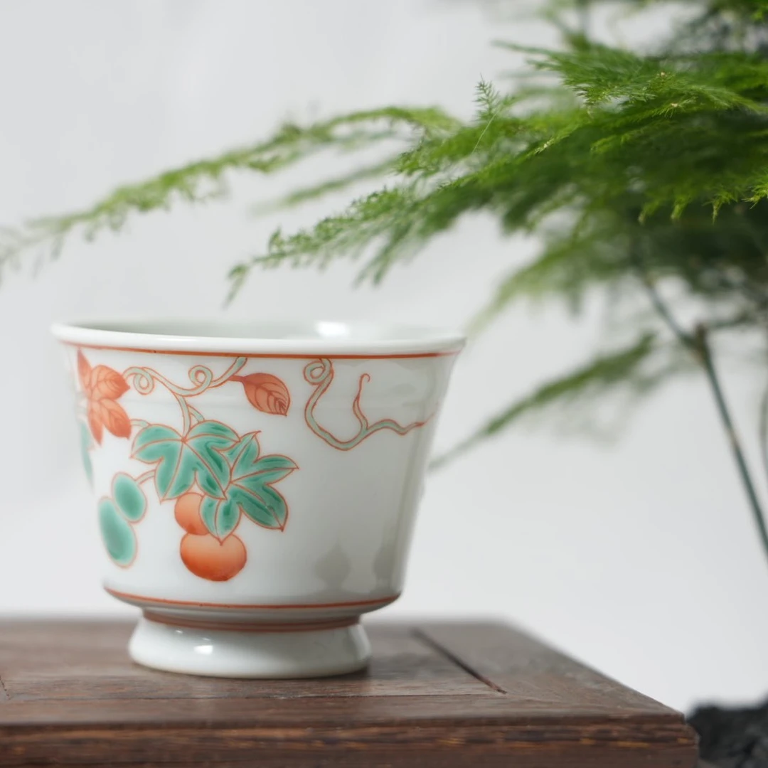 景德镇陶瓷-古县衙红绿彩葫芦马蹄杯