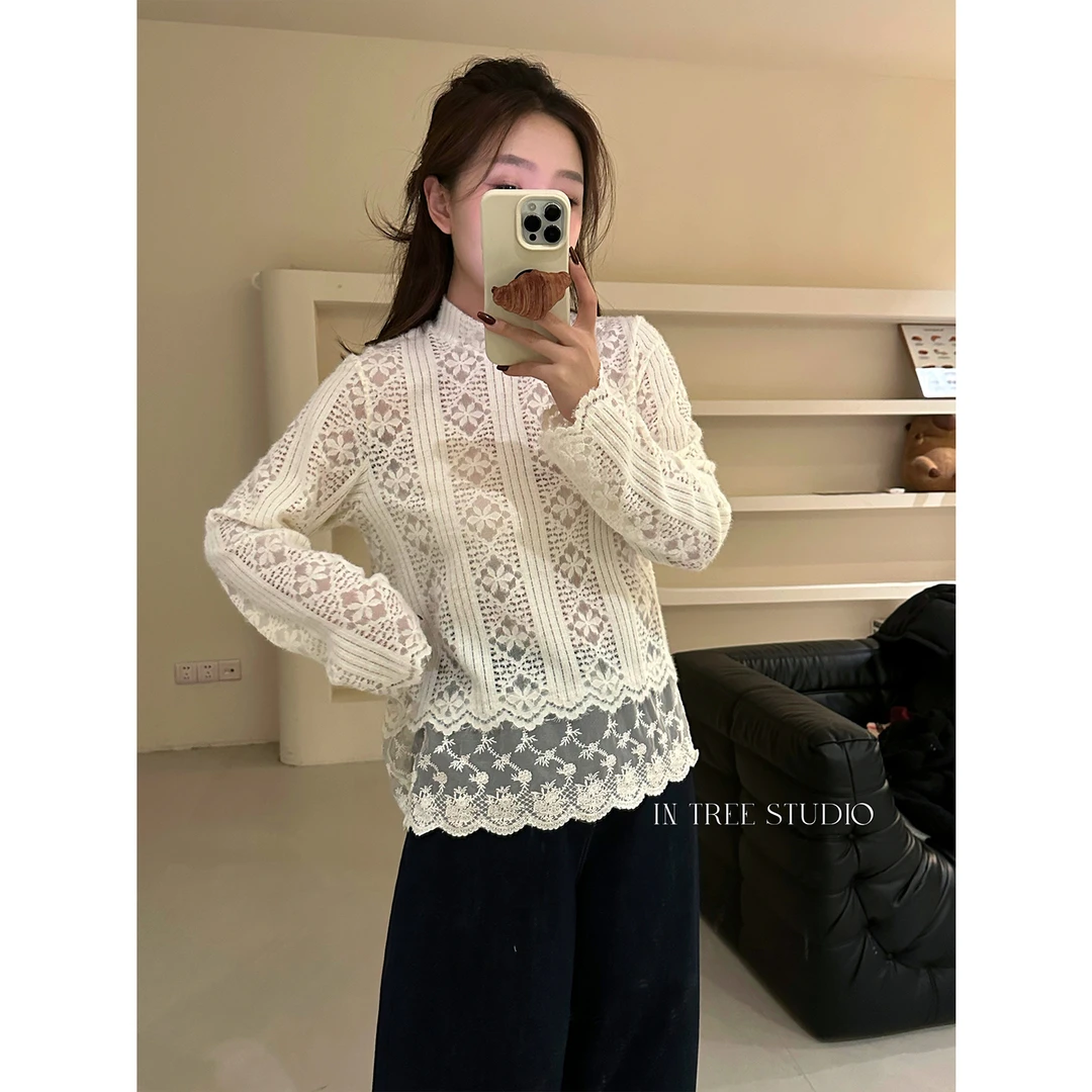 In Tree张桶桶【蕾丝内搭】长袖打底蕾丝花边上衣叠穿内搭ZXL01509
