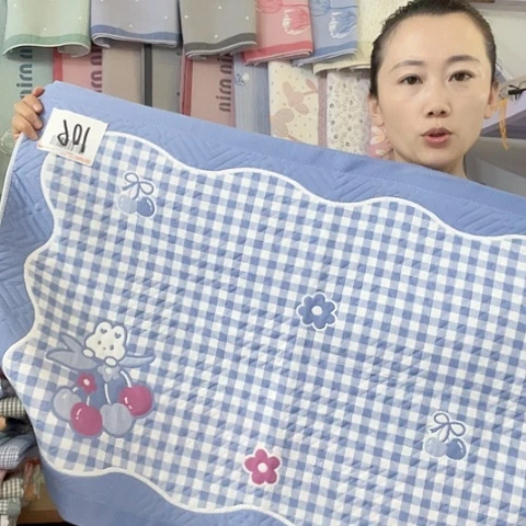棉纱布蓝色小格子纯棉