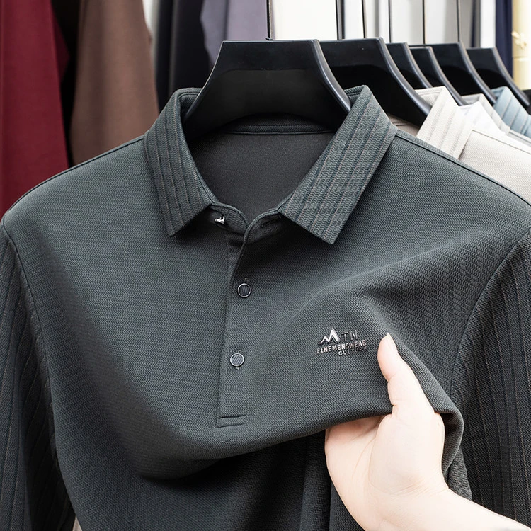 保罗春秋季透气休闲POLO衫爸爸装假两件翻领长袖t恤商务百搭打底