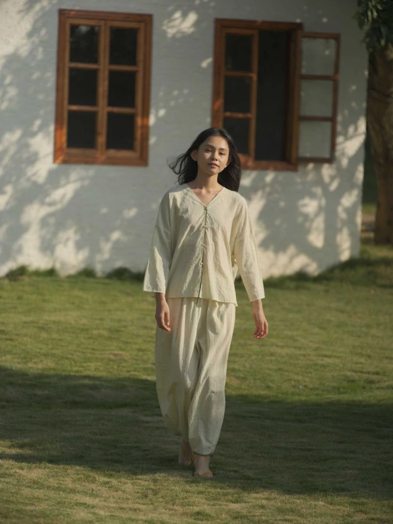 朵朵可可25年春新款对开无领纯色家居套装cz001