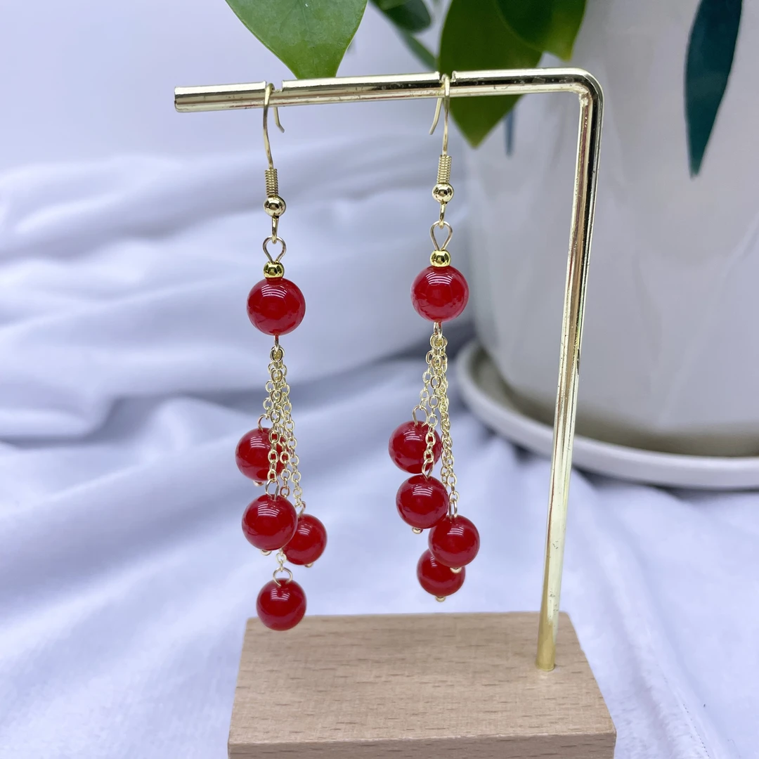 新年大红色耳坠女款中国红百搭流苏复古国风饰品送妈妈闺蜜404