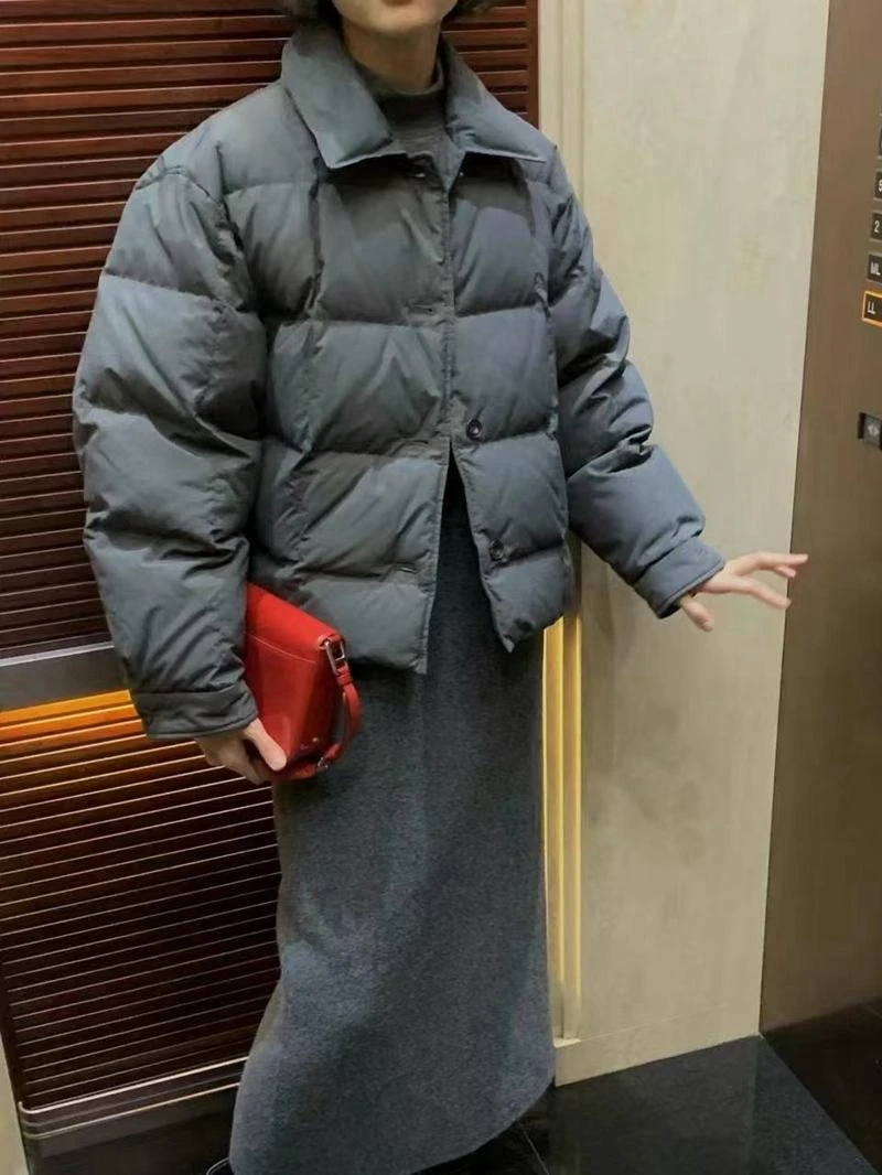 apM【self service】2025秋冬款简约翻领系扣纯色羽绒服