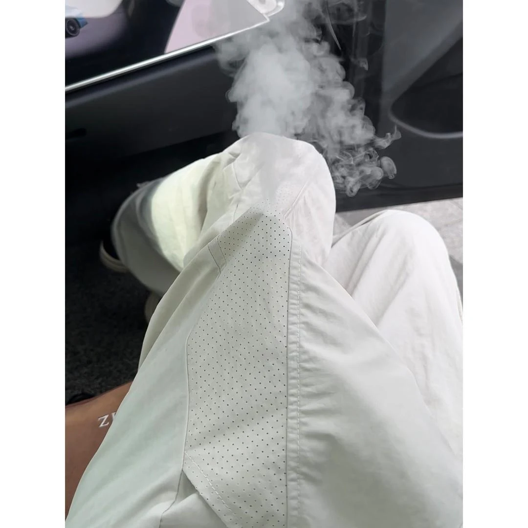 夏季凉感透气速干休闲裤打孔拼接情侣百搭垂感直筒裤薄款冰丝长裤