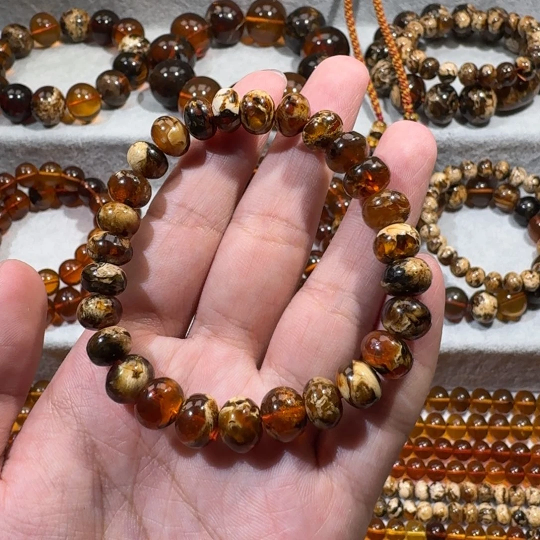 未镶嵌琥珀裸石抚顺琥珀溶洞蜡花9mm