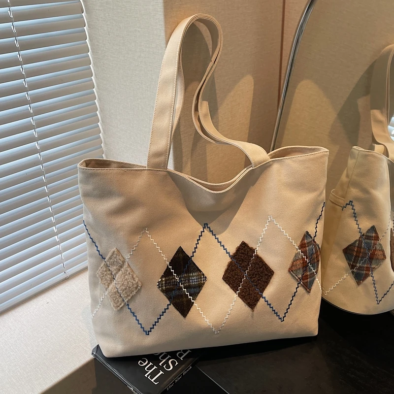 2025新款韩版复古帆布包包女大容量上班通勤手提袋百搭单肩托特包