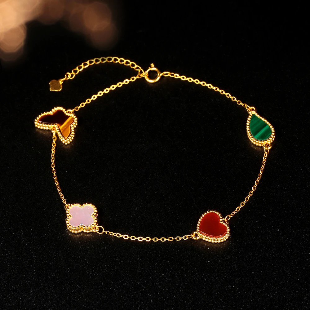 【倩倩专属】18k金四花Lucky蝴蝶爱心手链 时尚轻奢百搭