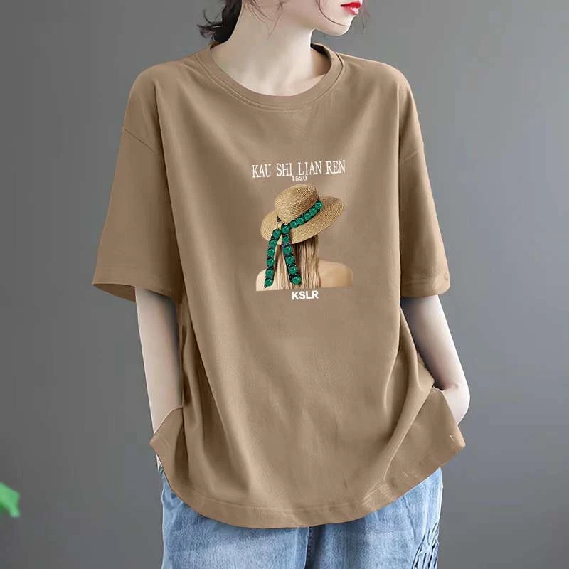 2025新款夏季爆款纯棉短袖T恤女装宽松显瘦遮肚减龄时尚洋气上衣