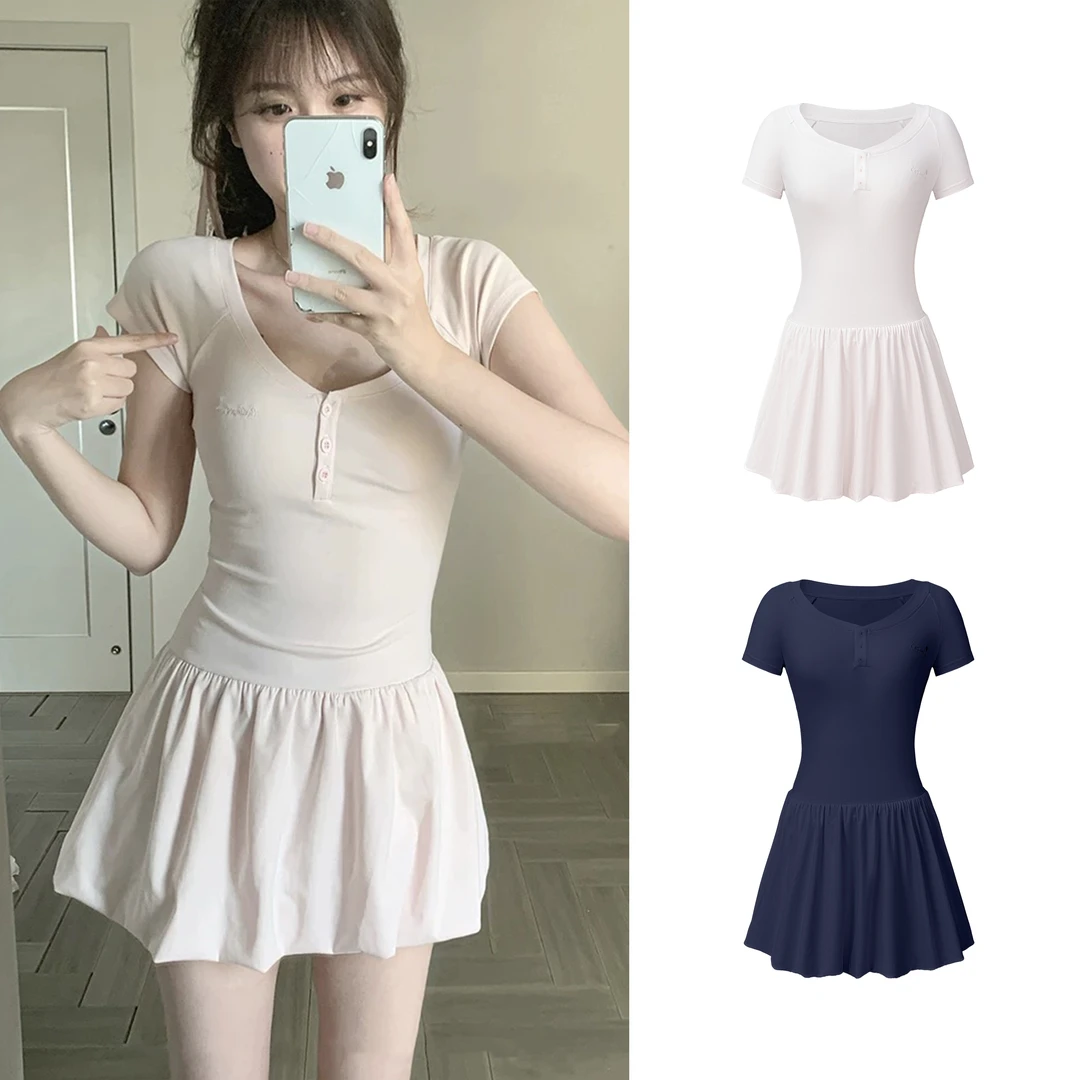 【蝉鸣半夏】短袖连衣裙夏季显瘦花苞裙C  8712#