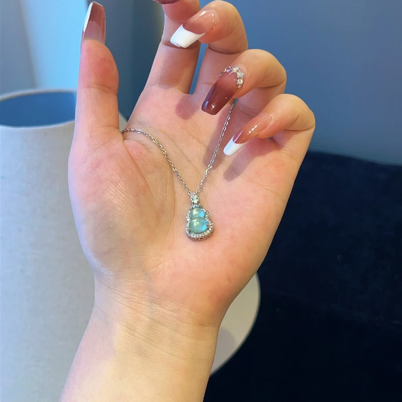 铜合金亚克力项链 铜合金 481 时尚国风冰透葫芦满镶项链