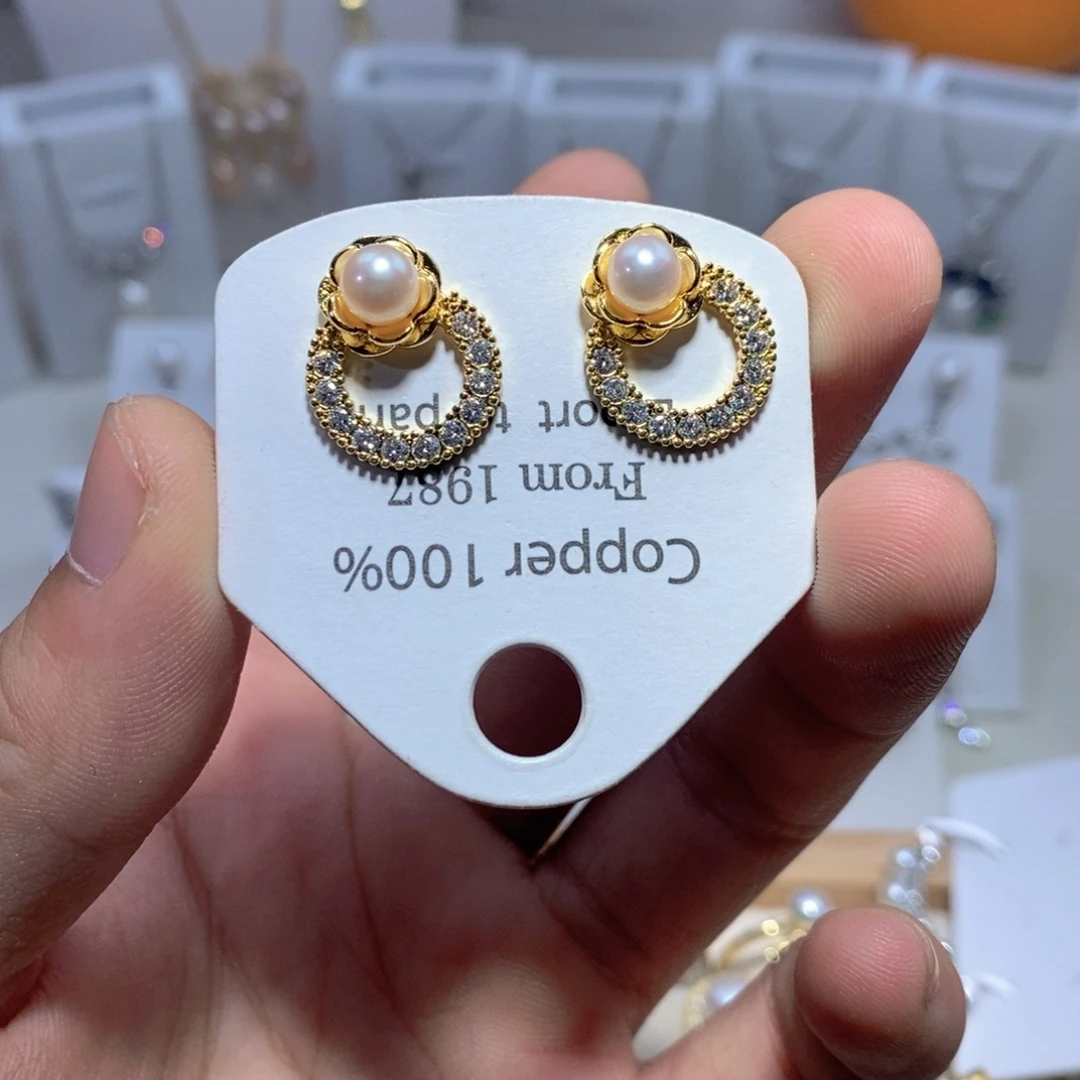 耳饰银S925镶嵌淡水珍珠