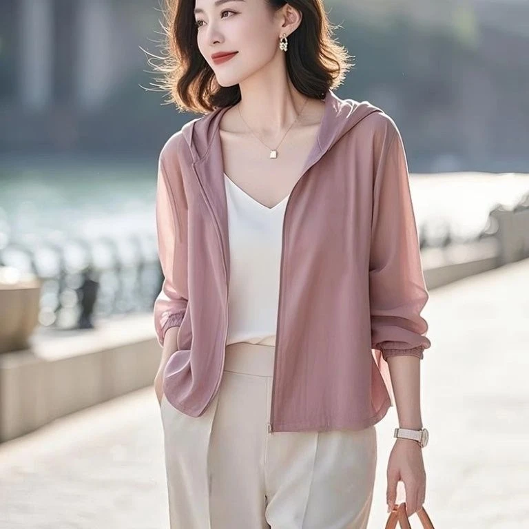 薄款超好看大码漂亮韩系粉灰色妈妈防晒开衫短外套女2025夏季新款