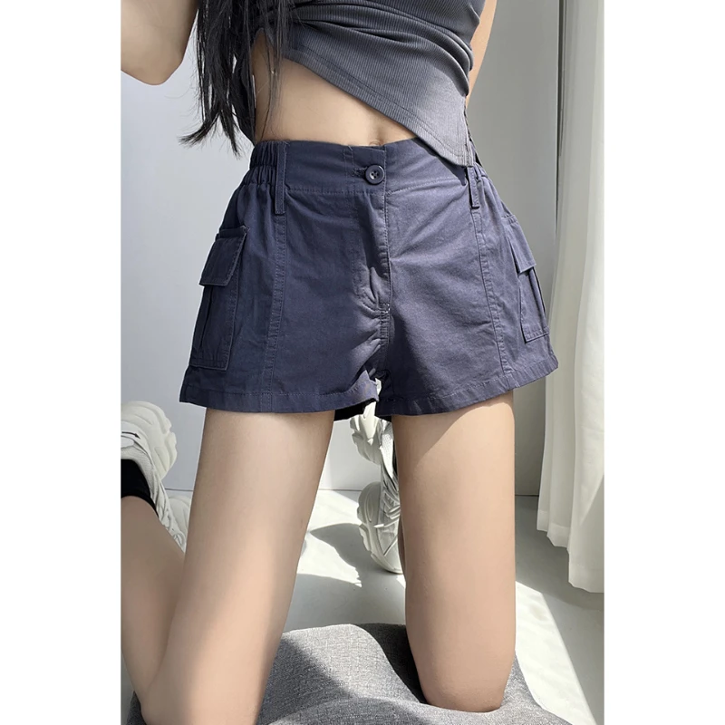 巨显大长腿！简约设计后松紧腰口袋工装短裤女百搭运动健身热裤子