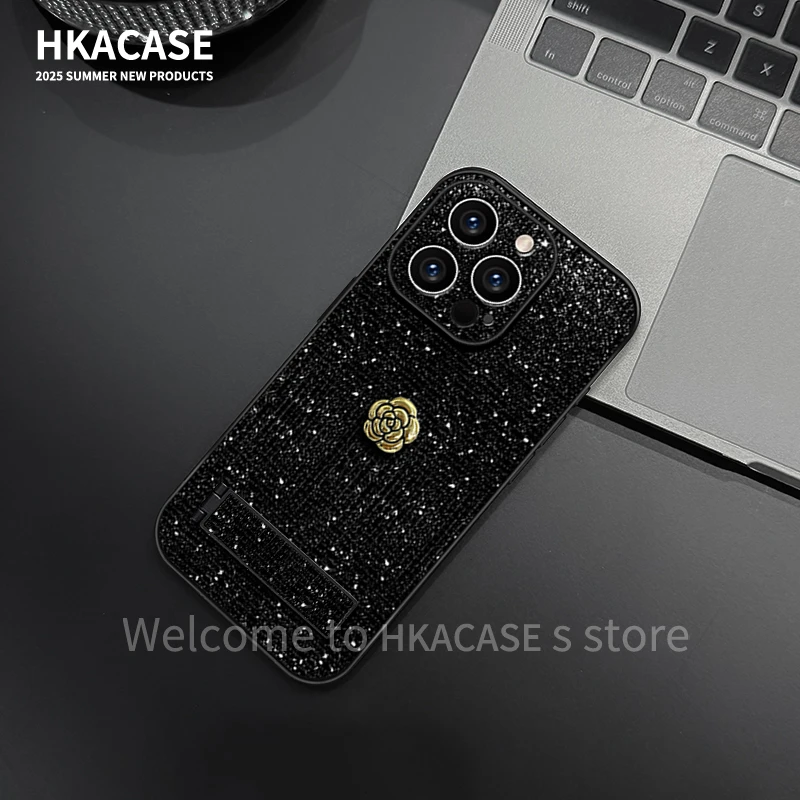 山茶花适用苹果vivo华为oppo小米iPhone16闪钻亮片手机壳