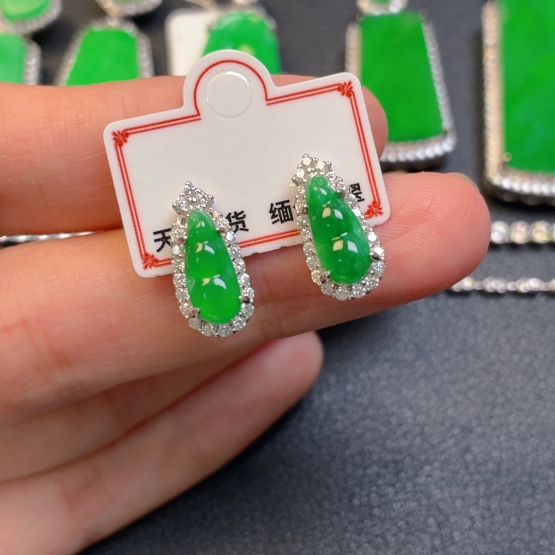 翡翠银S925镶嵌吊坠(不含链)耳钉