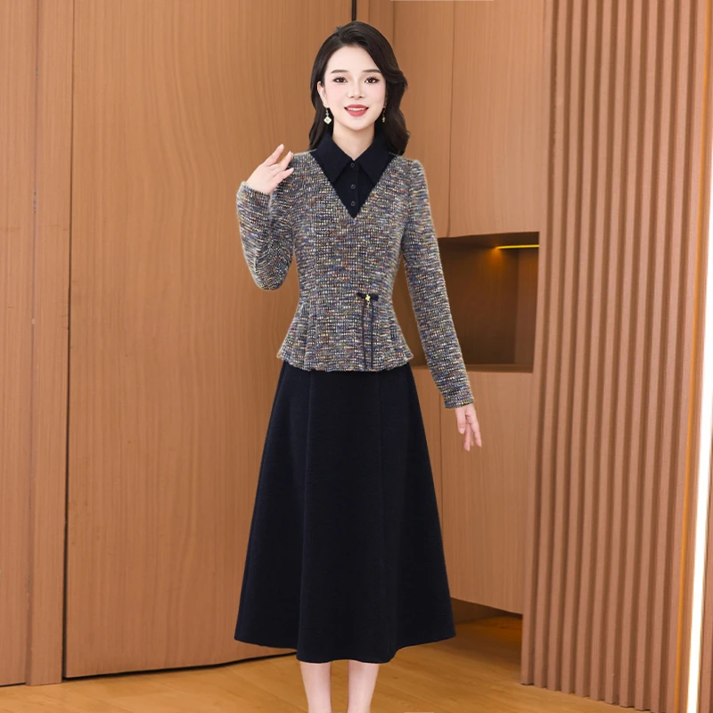 【两件套】28200泓澄茂秋季轻奢贵夫人气质大气休闲修身显瘦套裙
